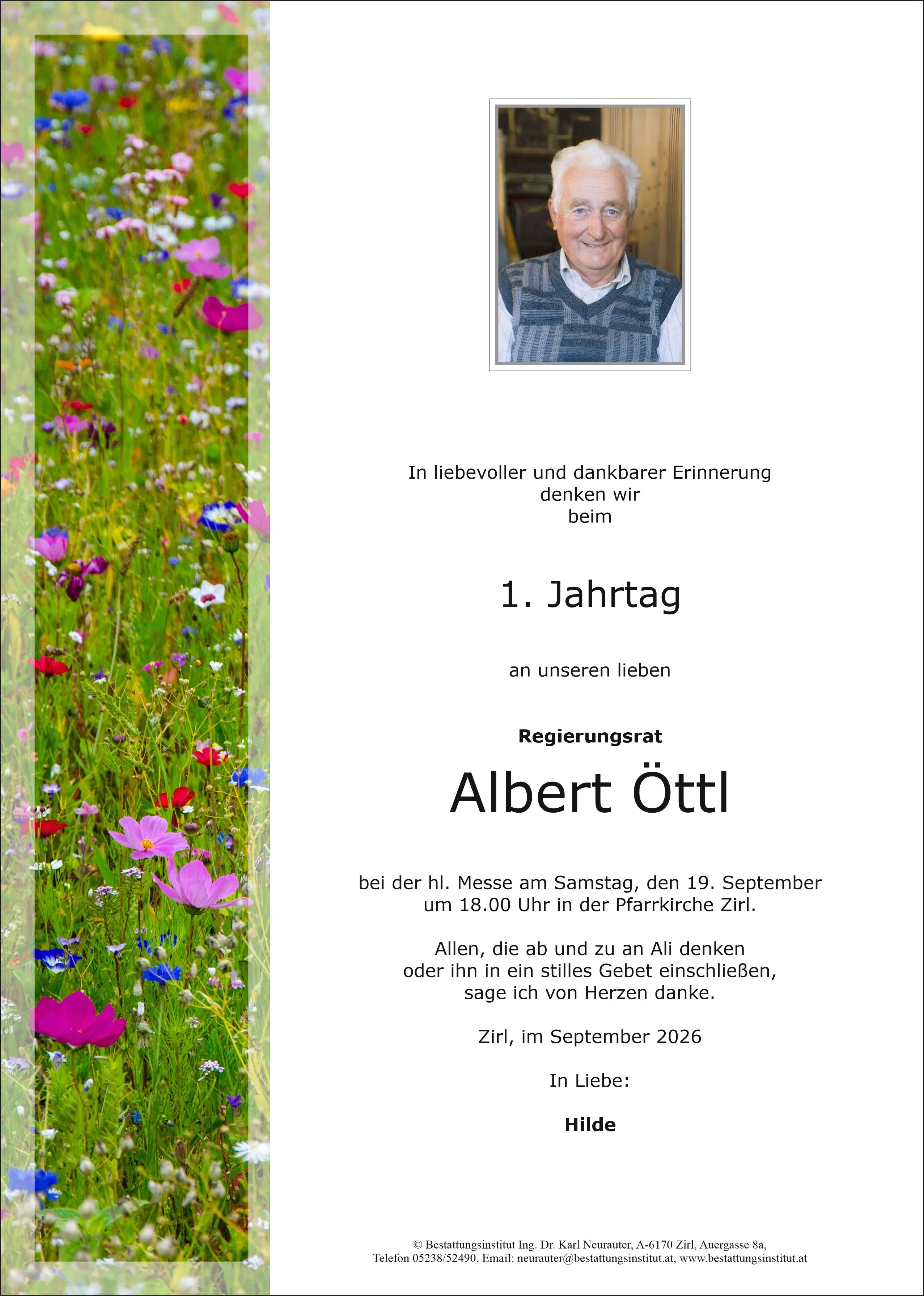 Jahrtagsanzeige von Albert Öttl