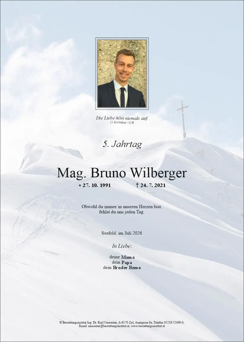 Jahrtagsanzeige von Bruno Wilberger