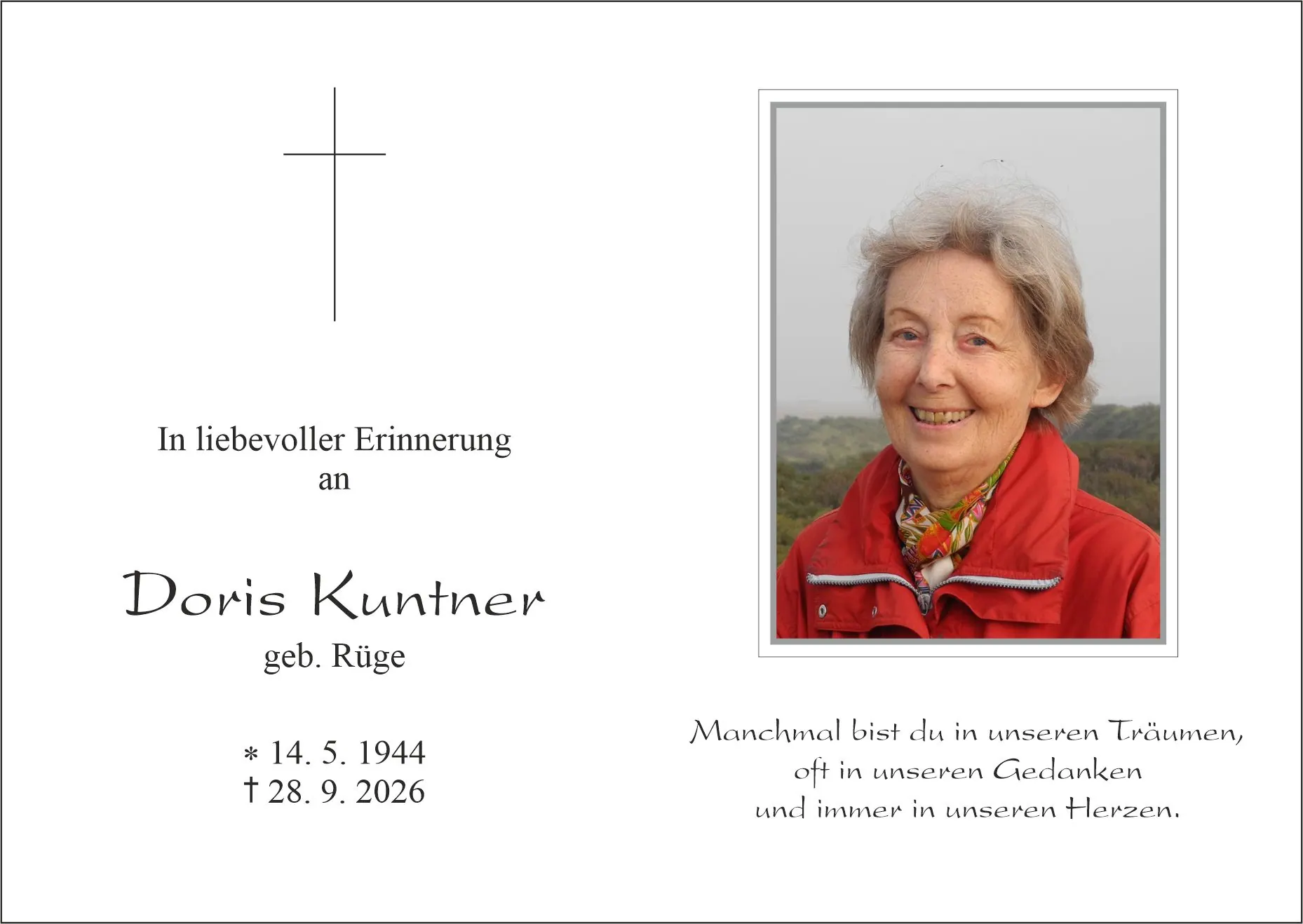 Sterbebild von Doris Kuntner, Barwies