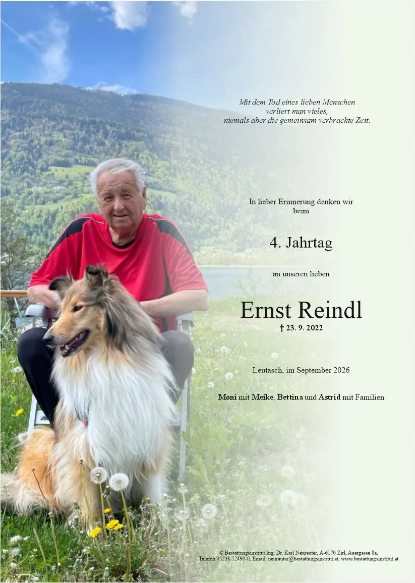 Jahrtagsanzeige von Ernst Reindl
