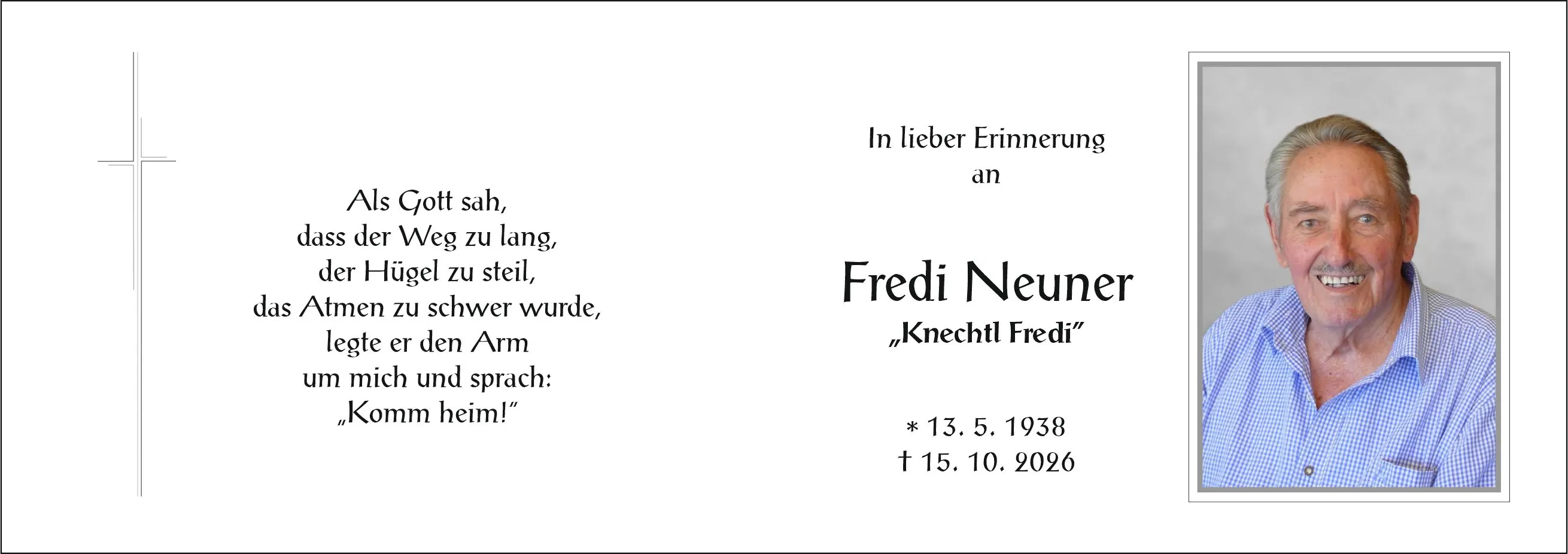 Sterbebild von Fredi Neuner, Leutasch