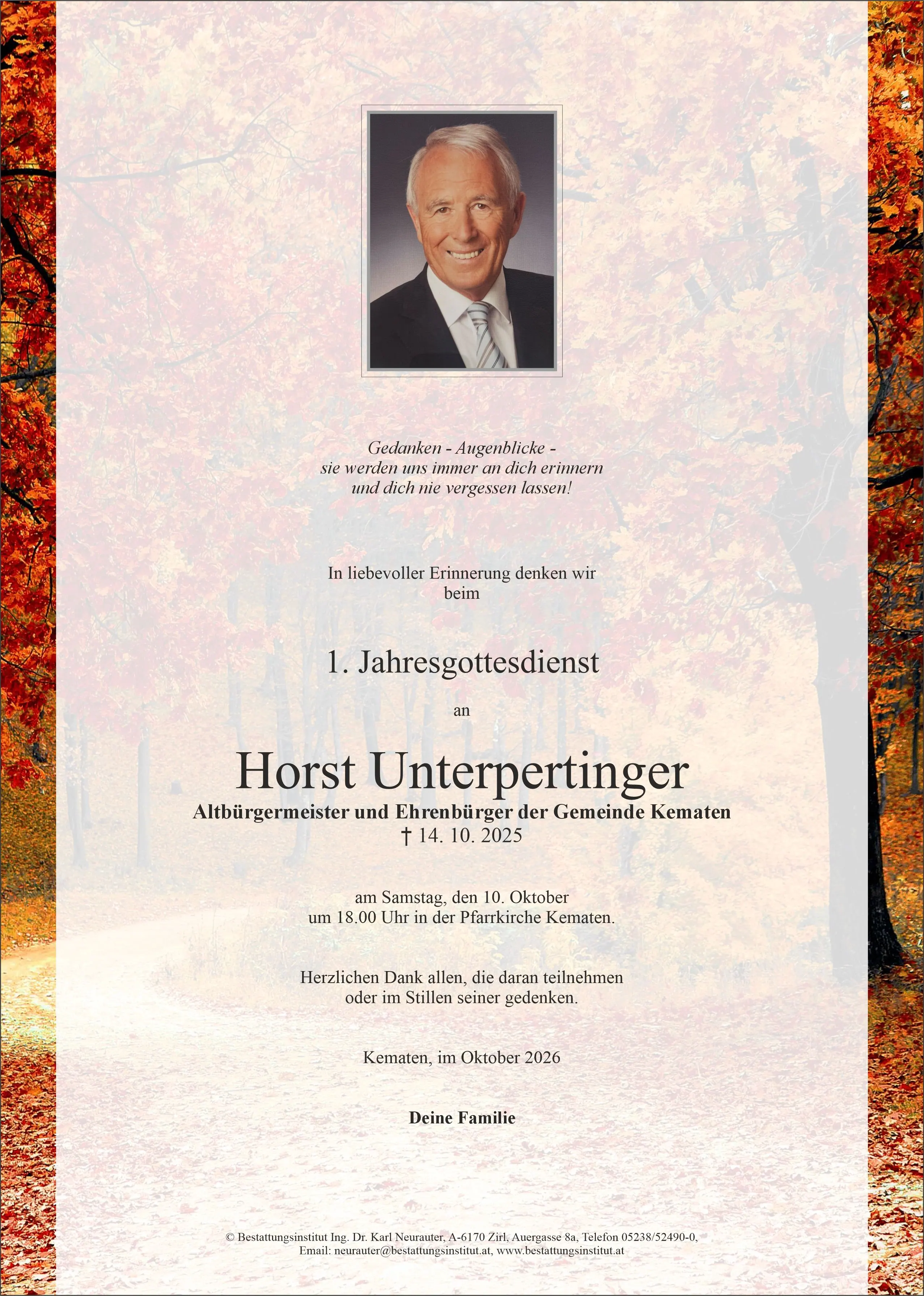 Jahrtag im Gedenken an Horst Unterpertinger, Kematen