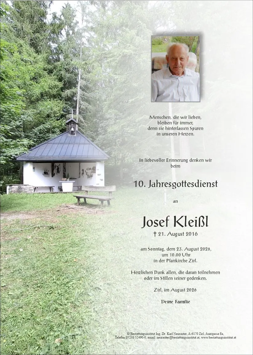 Jahrtagsanzeige von Josef Kleißl