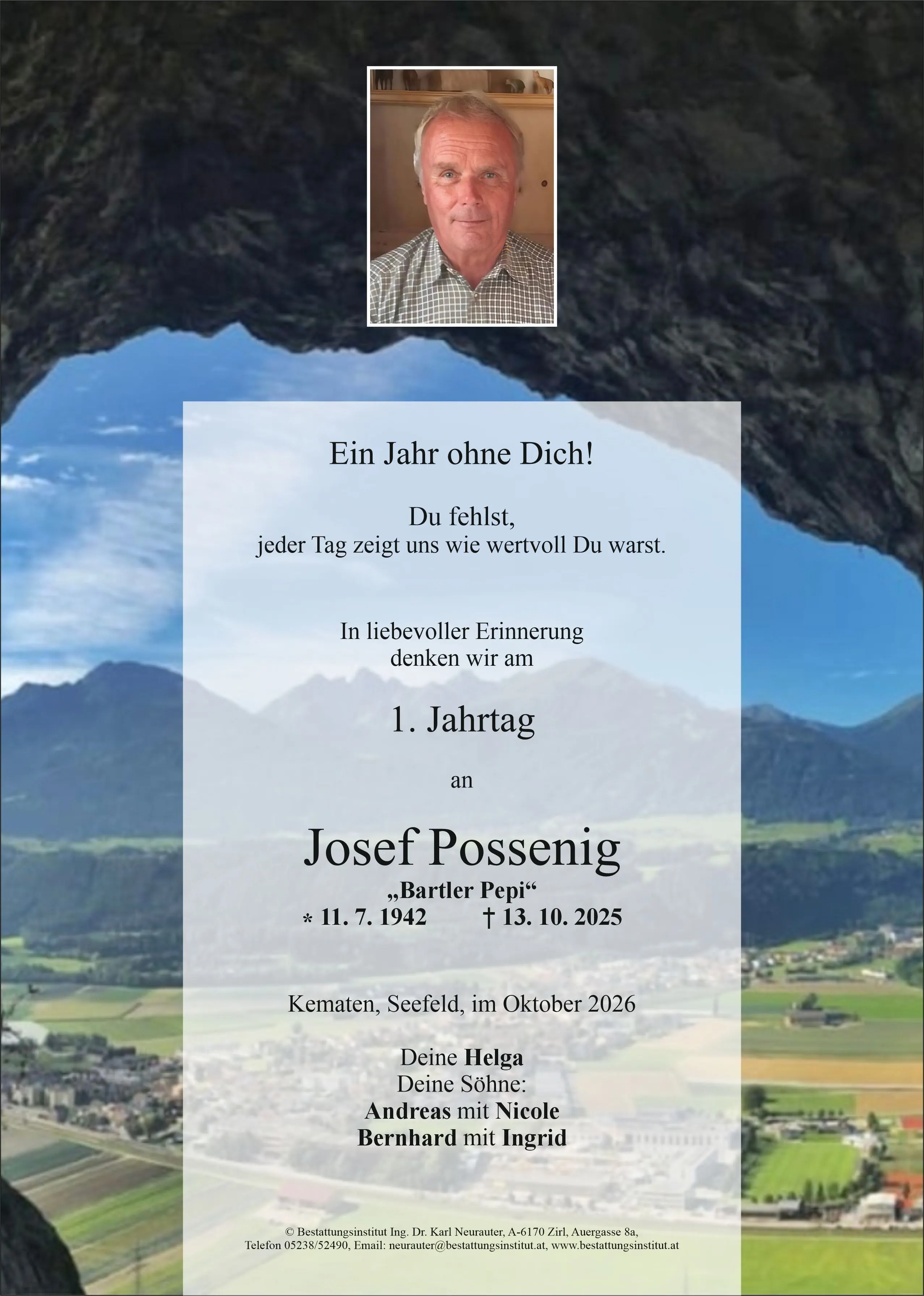 Jahrtag im Gedenken an Josef Possenig, Kematen