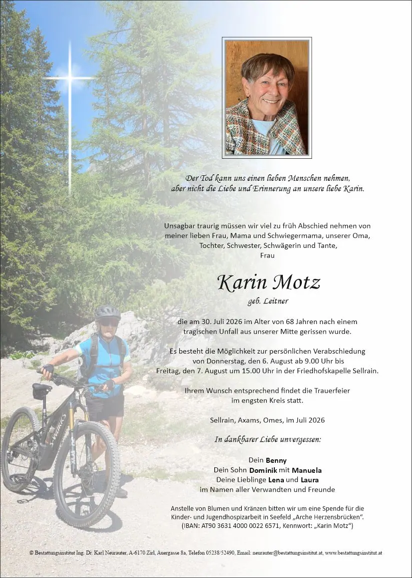 Danksagung im Gedenken an Karin Motz, Sellrain