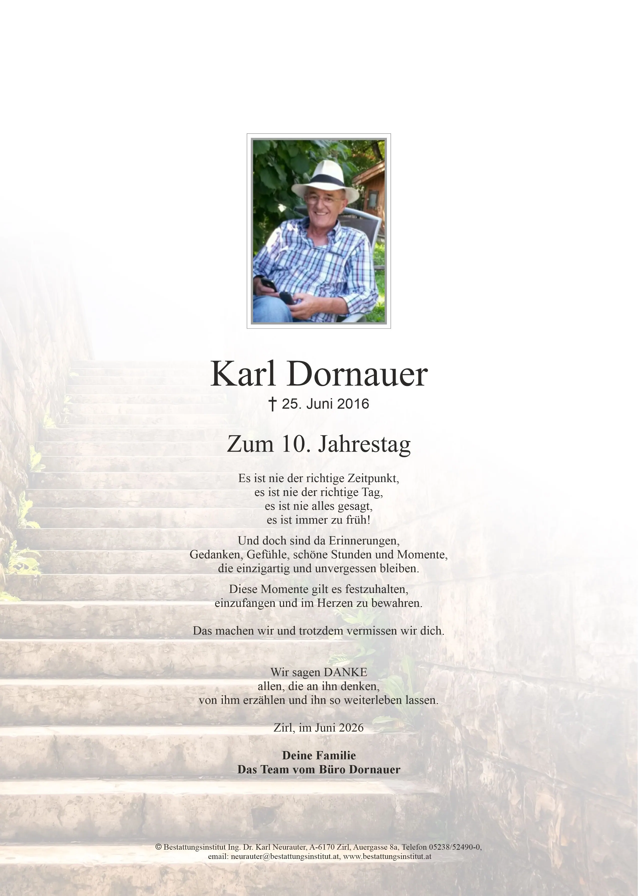 Jahrtagsanzeige von Karl Dornauer