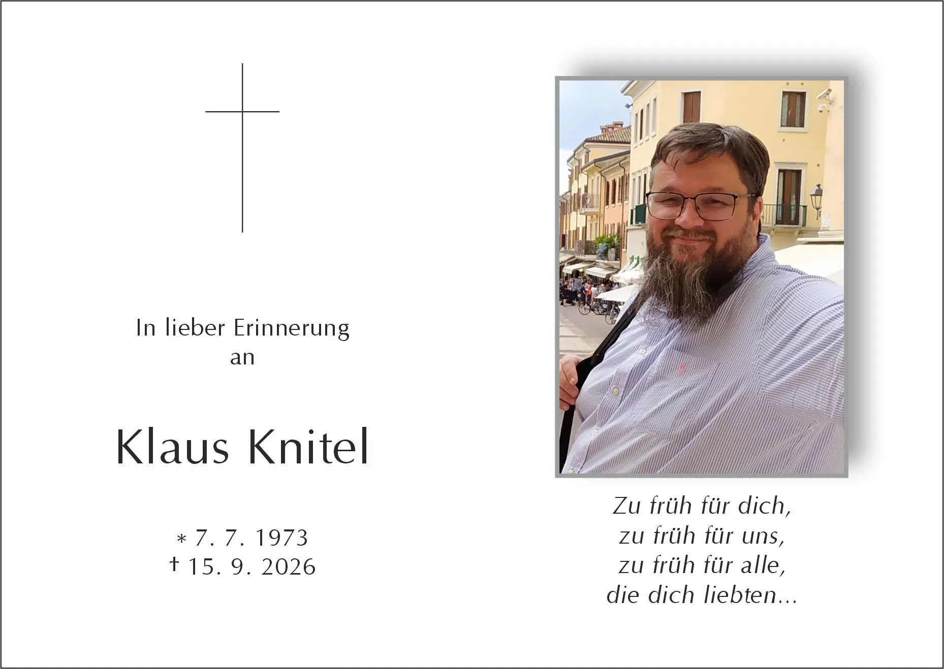 Sterbebild von Klaus Knitel, Kematen