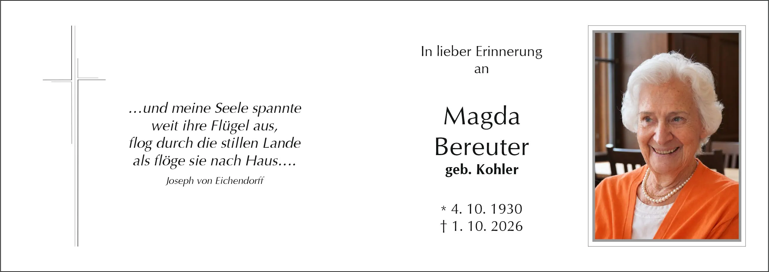 Sterbebild von Magda Bereuter, Flaurling
