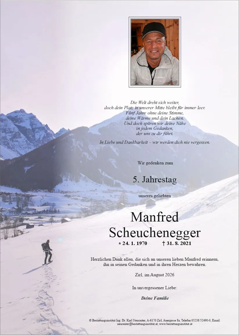 Jahrtagsanzeige von Manfred Scheuchenegger