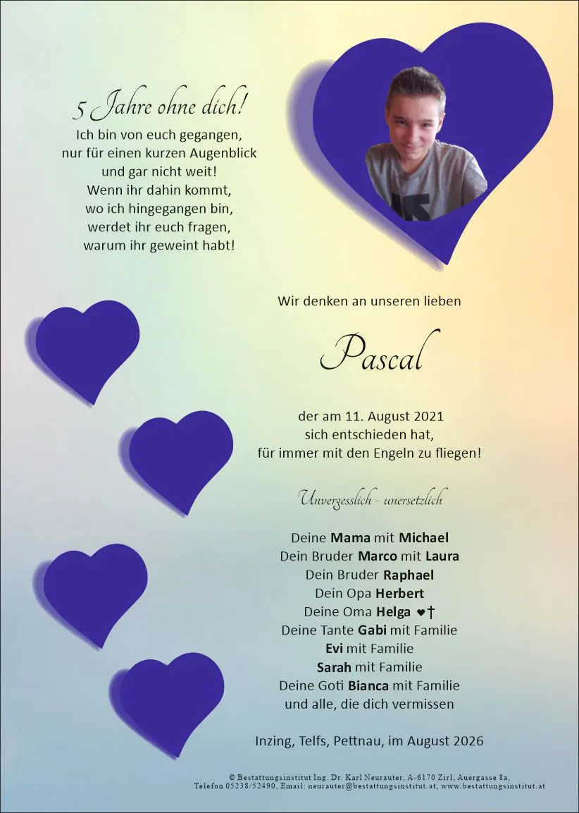 Jahrtagsanzeige von Pascal Schatzer