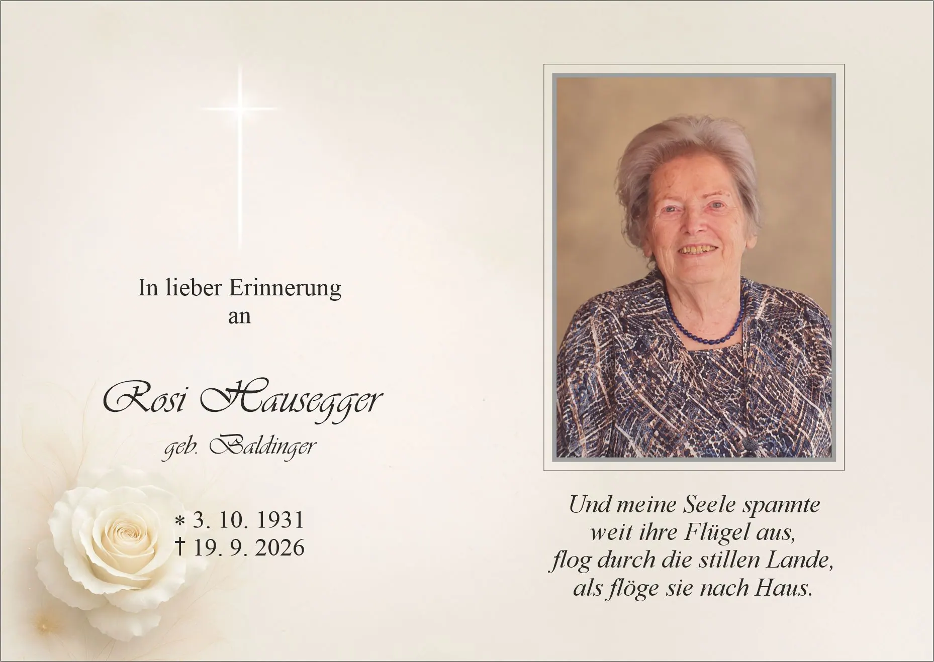 Sterbebild von Rosa Hausegger, Zirl