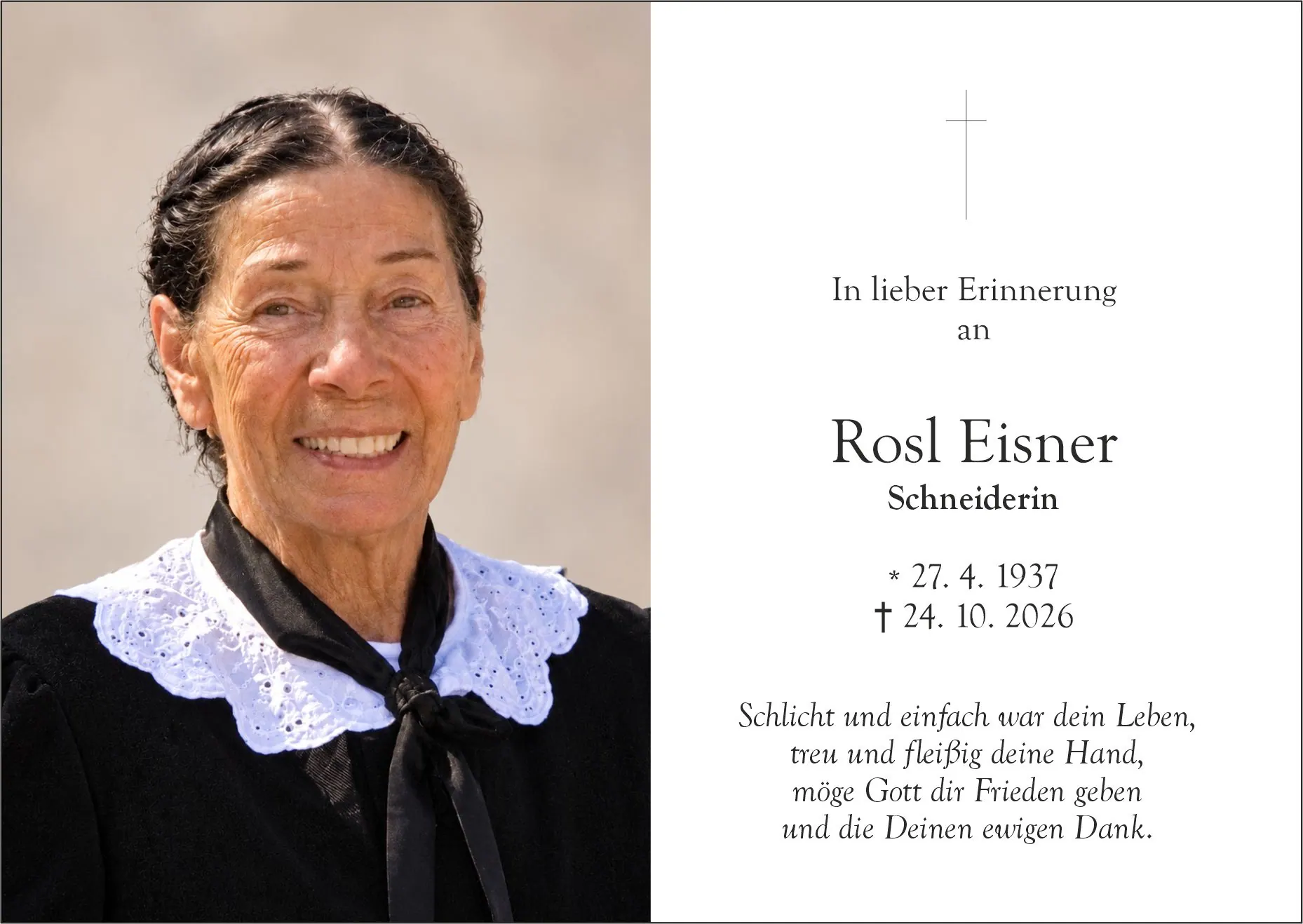 Sterbebild von Rosl Eisner, Sistrans