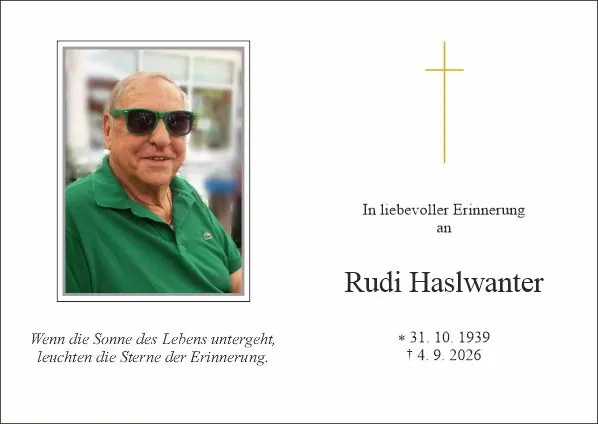 Sterbebild von Rudi Haslwanter, Innsbruck und Westfriedhof