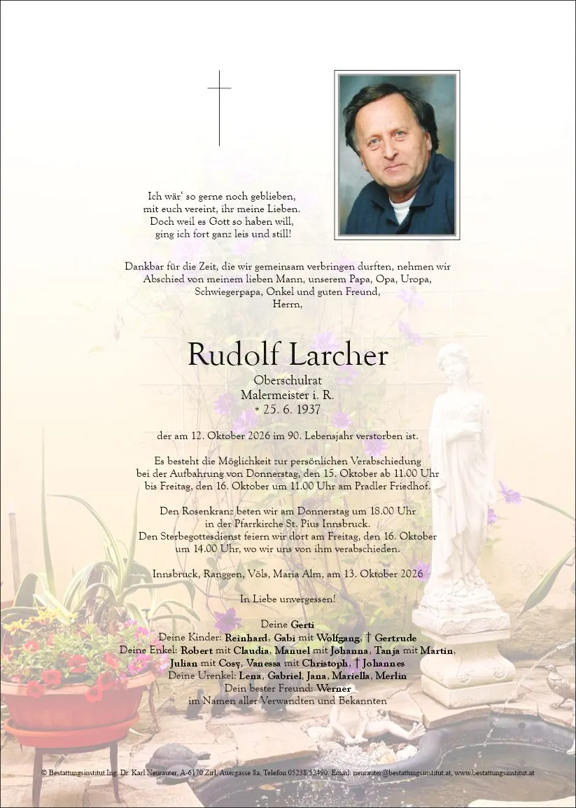 Parte von Rudolf Larcher, Innsbruck