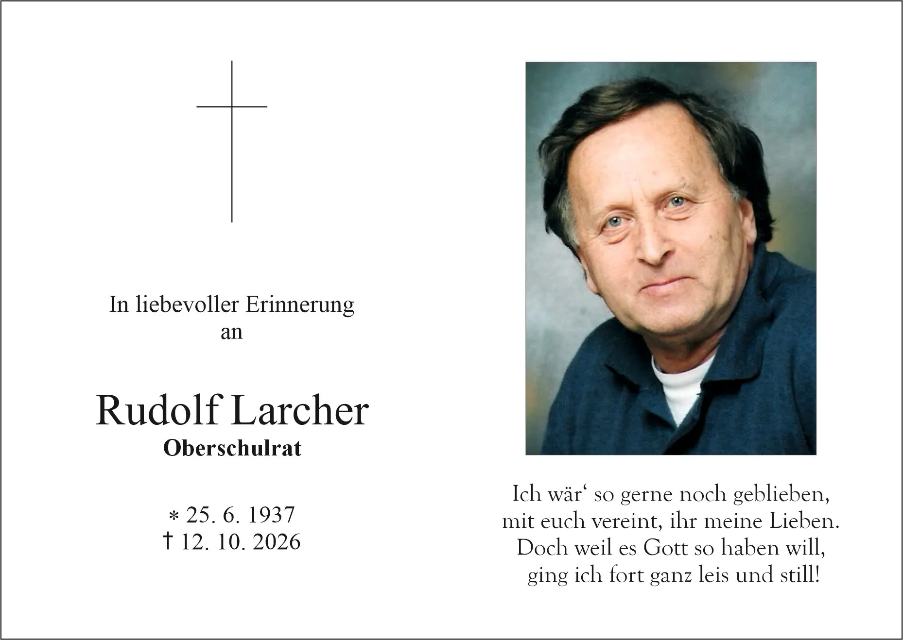 Sterbebild von Rudolf Larcher, Innsbruck