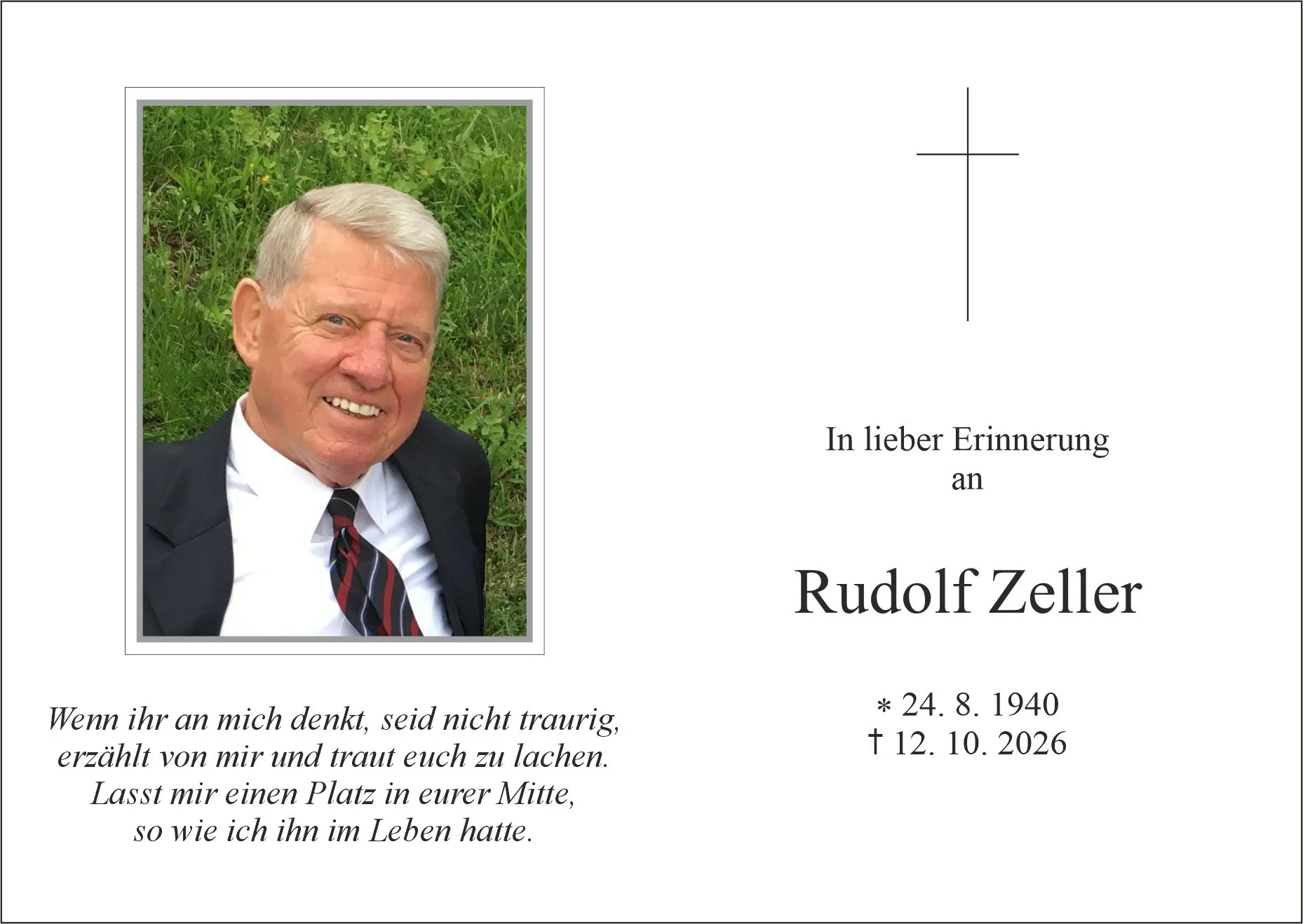 Sterbebild von Rudolf Zeller, Seefeld in Tirol