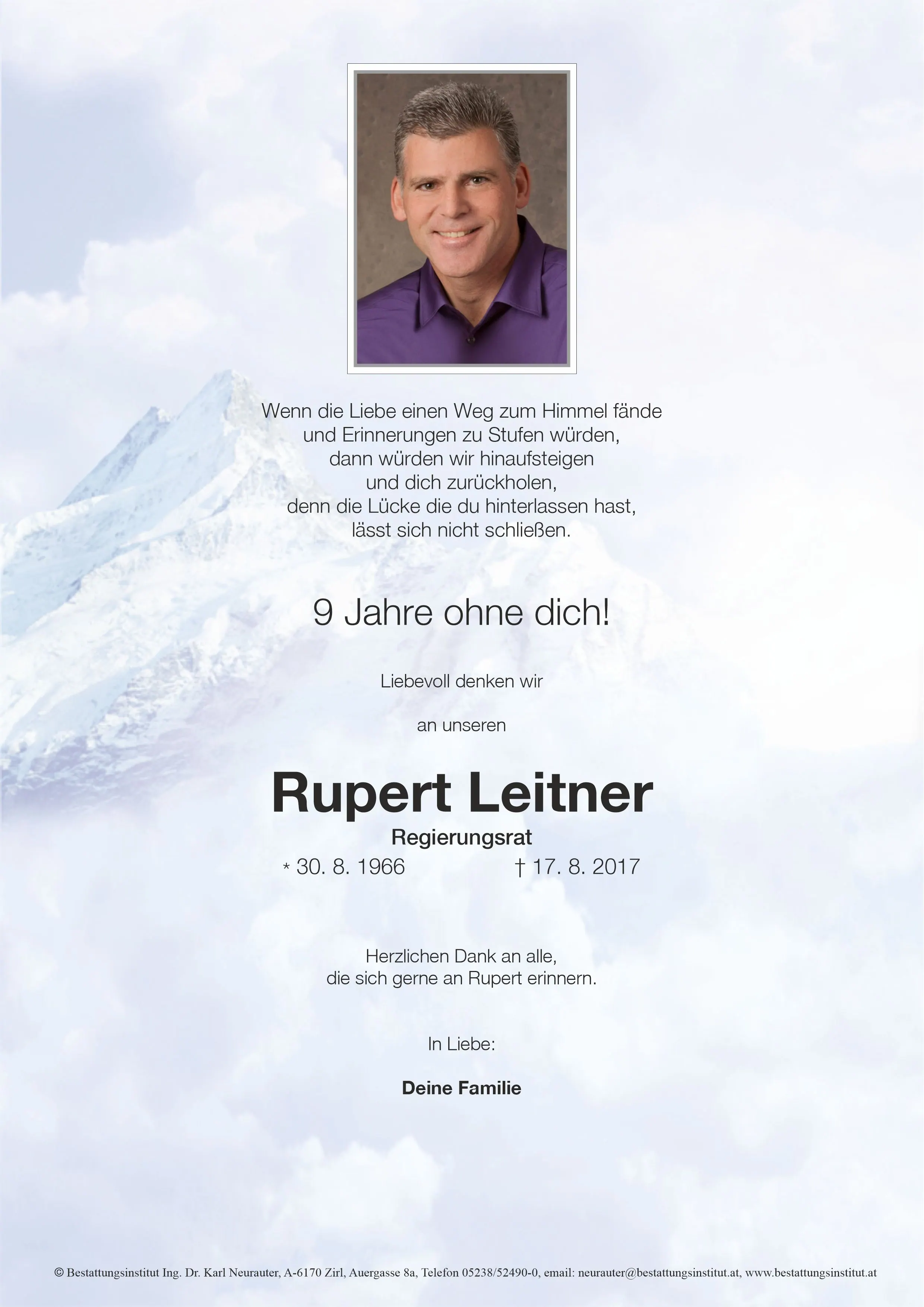 Jahrtagsanzeige von Rupert Leitner