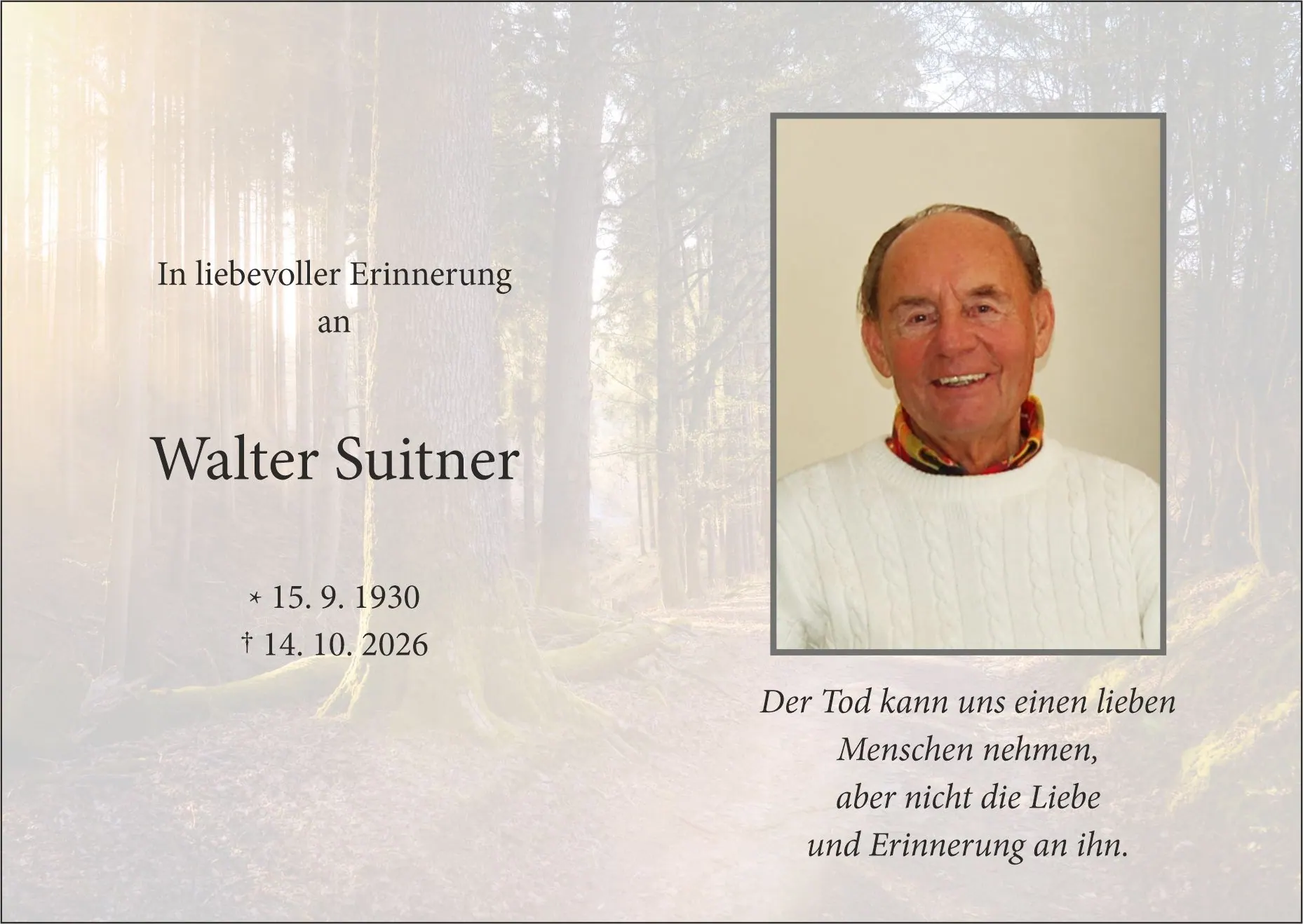 Sterbebild von Walter Suitner, Seefeld in Tirol